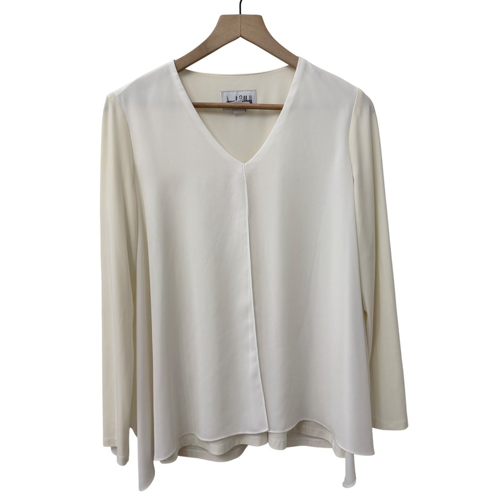 Joseph Ribkoff Blouse 8 Ivory‎ Layered Split Front Chiffon V-Neck Long Sleeve
